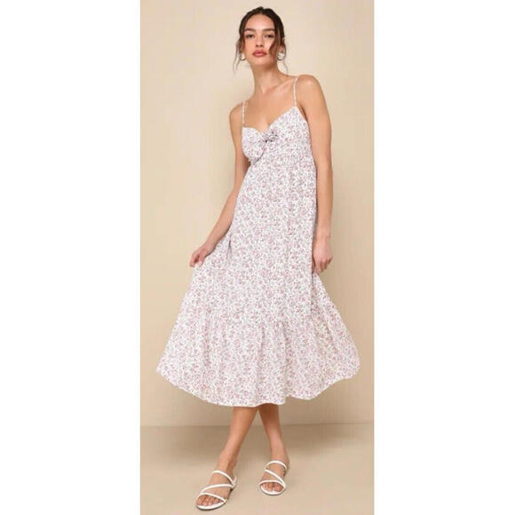 Lulus Dresses & Skirts - Lulus Decidedly Adorable Floral Tie Front Tiered Midi Dress Cottagecore S NWT